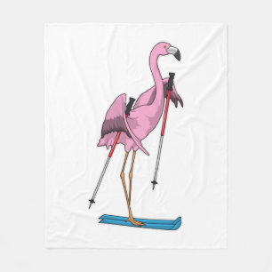 Flamingo Skier Ski Fleece Blanket