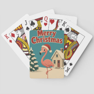 Flamingo Snow Cottage Animal Christmas Poker Cards