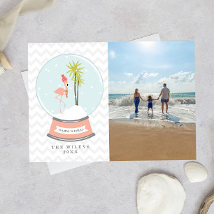 Flamingo Snow Glove Beach Photo Christmas Holiday Card