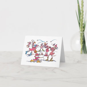 Flamingo Snowball Fight Holiday Notecard