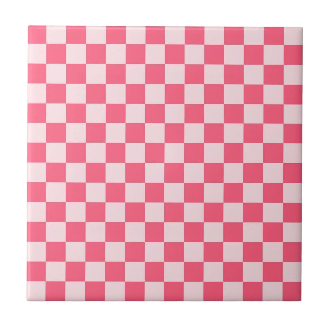 Flamingo sorbet checkerboard pattern ceramic tile (Front)