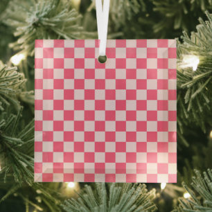 Flamingo sorbet checkerboard pattern glass ornament