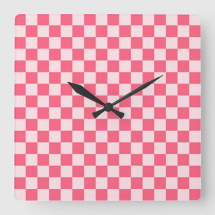 Flamingo sorbet checkerboard pattern square wall clock