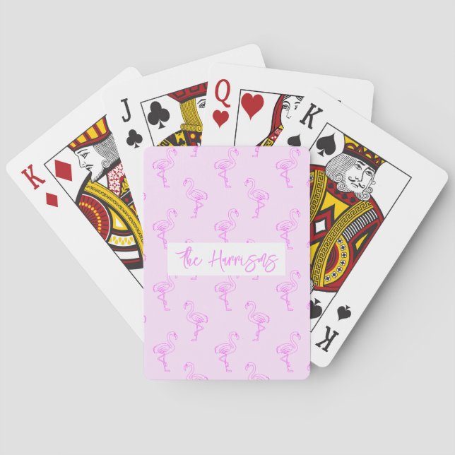 Flamingo Stand on One leg Pink Summer Pattern Poker Cards (Back)