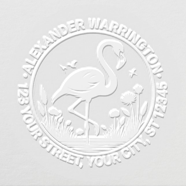 Flamingo Standing, Flowers Name Return Address  Embosser (Design)