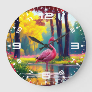 Flamingo Standing in The Lake-36547 Large Clock