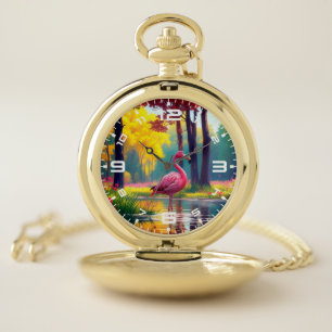 Flamingo Standing in The Lake-36547 Pocket Watch
