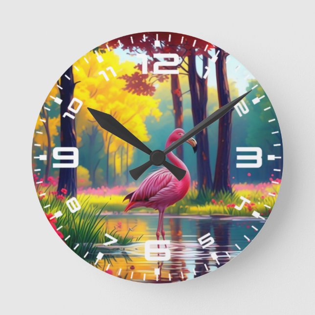 Flamingo Standing in The Lake-36547 Round Clock (Front)