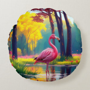 Flamingo Standing in The Lake-36547 Round Pillow