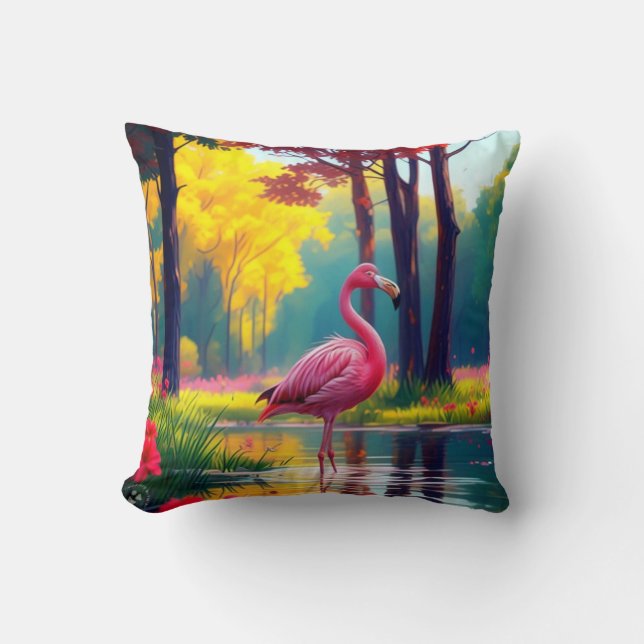 Flamingo Standing in The Lake-36547 Throw Pillow (Front)
