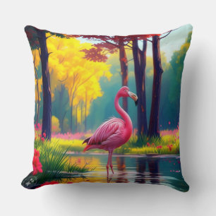Flamingo Standing in The Lake-36547 Throw Pillow