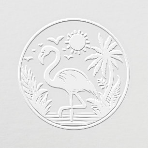 Flamingo Standing Palm Tree Sun Image Only No Text Embosser