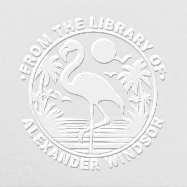 Flamingo Standing, Palm Trees Library Book Name Embosser (Design)