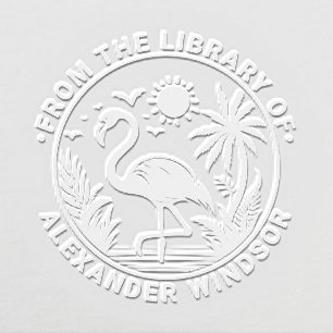 Flamingo Standing Palm Trees Sun Library Book Name Embosser