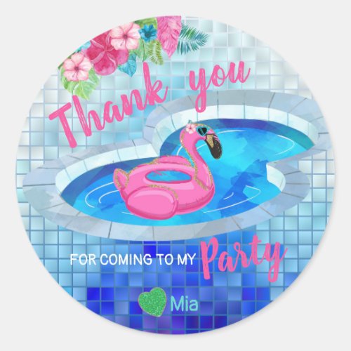 Flamingo sticker Glitter pool Birthday Thank you