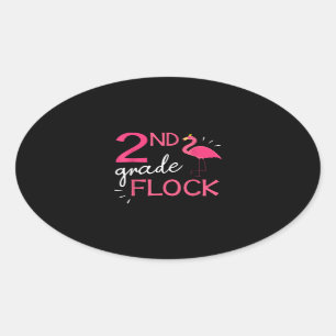 Flamingo Student Senior Happy 2nd Grade Flock Oval Sticker