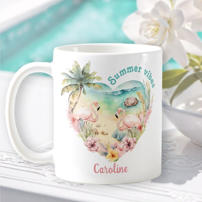 Flamingo Summer Beach Hawaii Tropical Name  Coffee Mug (Flamingo Summer Beach Hawaii Tropical Name Coffee Mug)