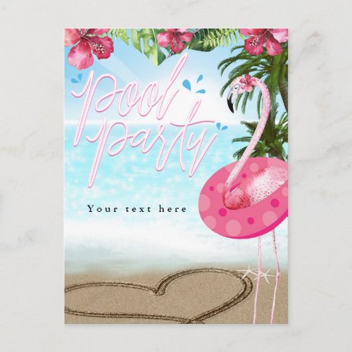 Flamingo Summer Birthday POOL PARTY Beach Invitation Postcard