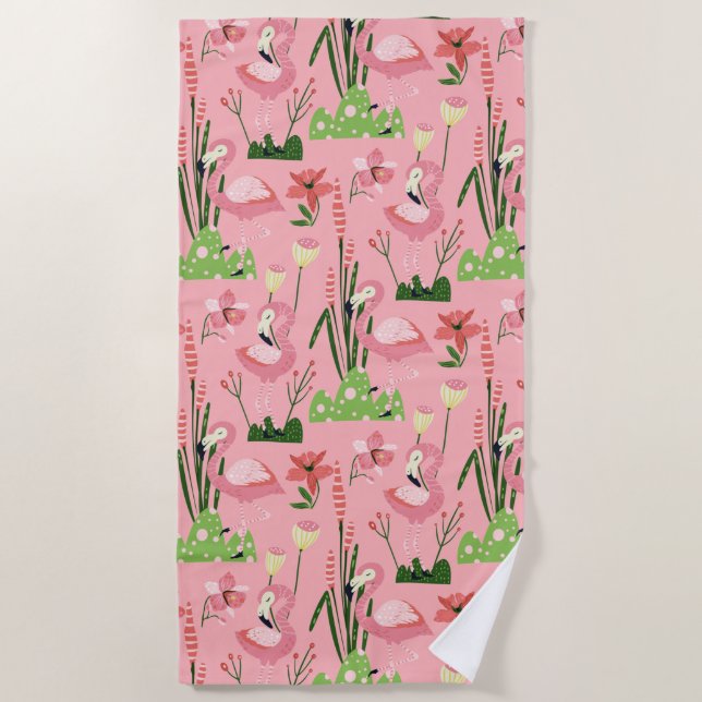 Flamingo Summer Collection One Design 4 Beach Towel (Front)