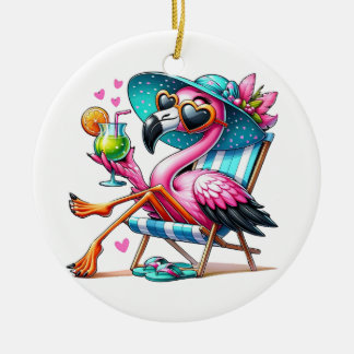 Flamingo summer cool ceramic ornament
