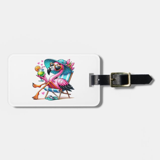 Flamingo summer cool luggage tag (Front Horizontal)