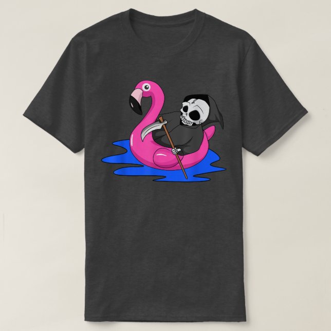 Flamingo Summer Funny Grim Reaper Angel Of Death H T-Shirt (Design Front)