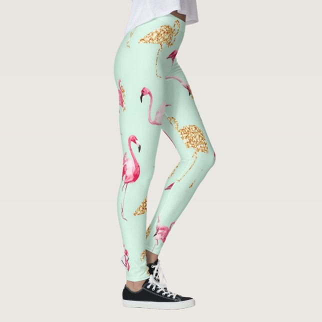 Flamingo Summer mint, pink, and gold glitter leggi Leggings (Right)
