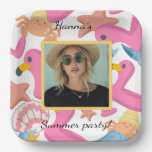 Flamingo summer party photo paper plates