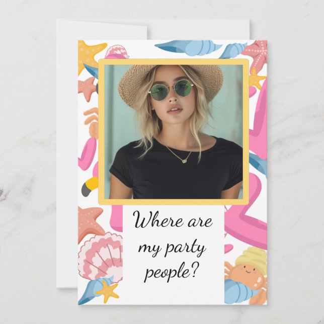 Flamingo summer party with photo invitation (Front)