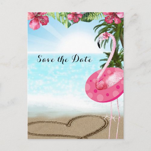 Flamingo Summer POOL PARTY Beach Save the Date Announcement Postcard