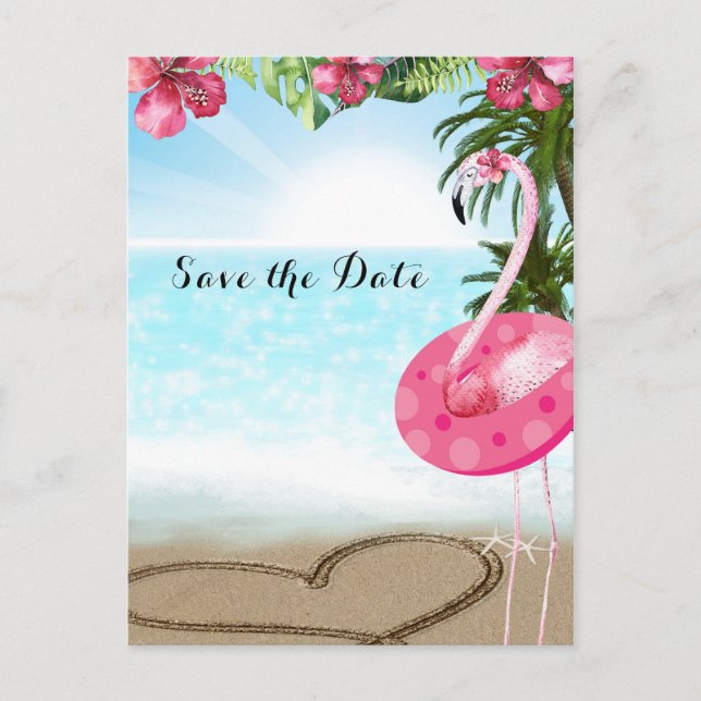 Flamingo Summer POOL PARTY Beach Save the Date Announcement Postcard (Front)