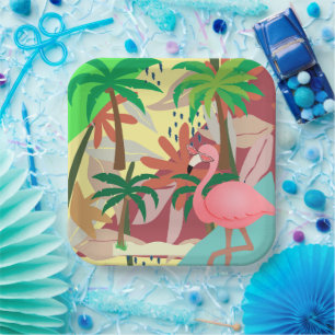 Flamingo Summer Themed Paper Plates