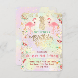 flamingo summer tropical birthday invitation