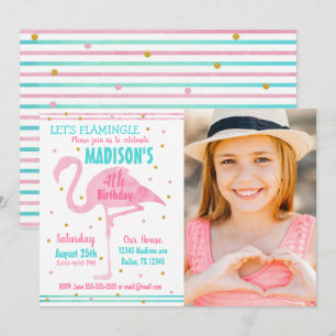 Flamingo Summer Tropical Birthday Photo Invitation