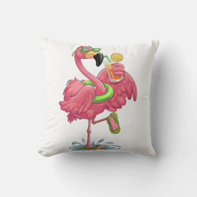 Flamingo Summer Vacation Throw Pillow (Front)