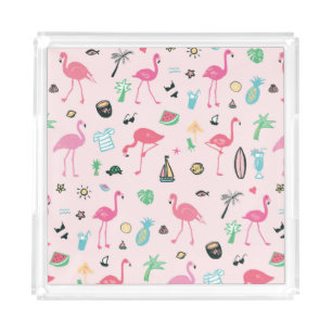 Flamingo Summer: Vibrant Bird Pattern Acrylic Tray