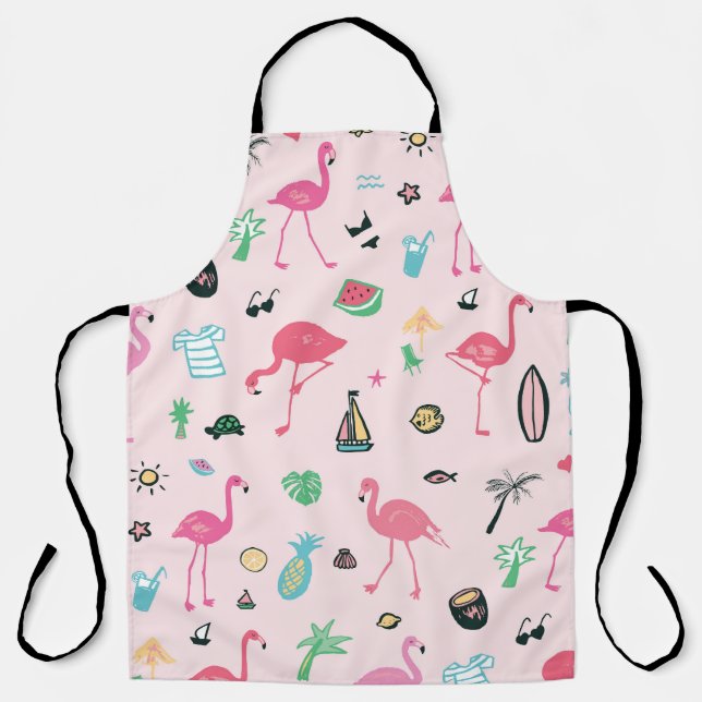 Flamingo Summer: Vibrant Bird Pattern Apron (Front)