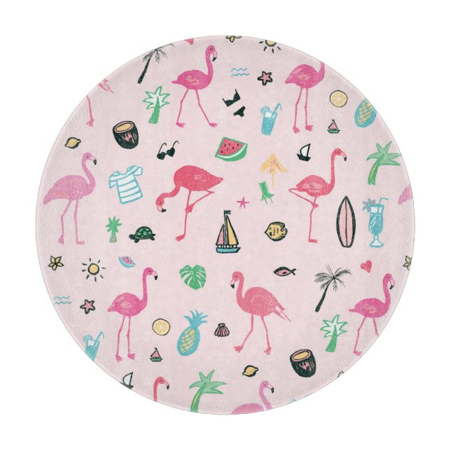 Flamingo Summer: Vibrant Bird Pattern Cutting Board (Front)