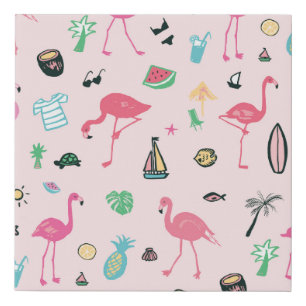 Flamingo Summer: Vibrant Bird Pattern Faux Canvas Print