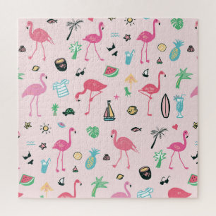 Flamingo Summer: Vibrant Bird Pattern Jigsaw Puzzle