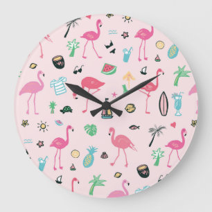 Flamingo Summer: Vibrant Bird Pattern Large Clock