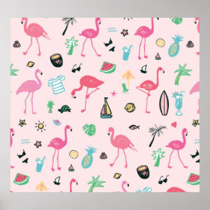 Flamingo Summer: Vibrant Bird Pattern Poster