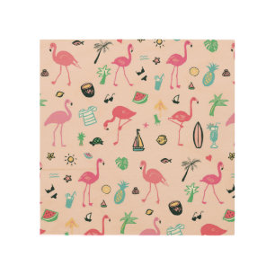 Flamingo Summer: Vibrant Bird Pattern Wood Wall Art