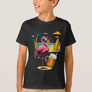 Flamingo Sunglasses Drinking Beer On Beach Funny T-Shirt