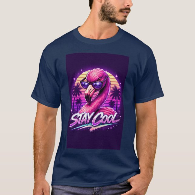 Flamingo Sunglasses Minimalist Design T-Shirt Funn (Front)