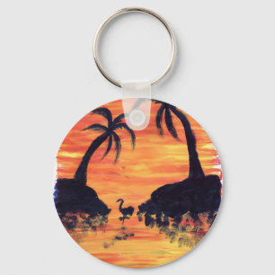 Flamingo Sunset Keychain