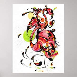 Flamingo sunset painting poster