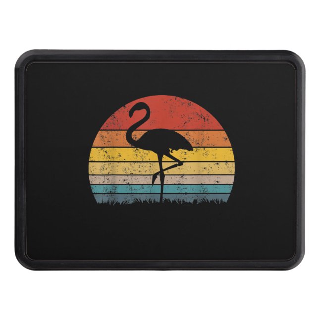 Flamingo Sunset Pink Vintage retro Art Hitch Cover (Front)