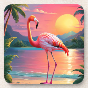 Flamingo Sunset Tropical Beach Beverage Coaster