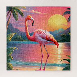Flamingo Sunset Tropical Beach  Jigsaw Puzzle